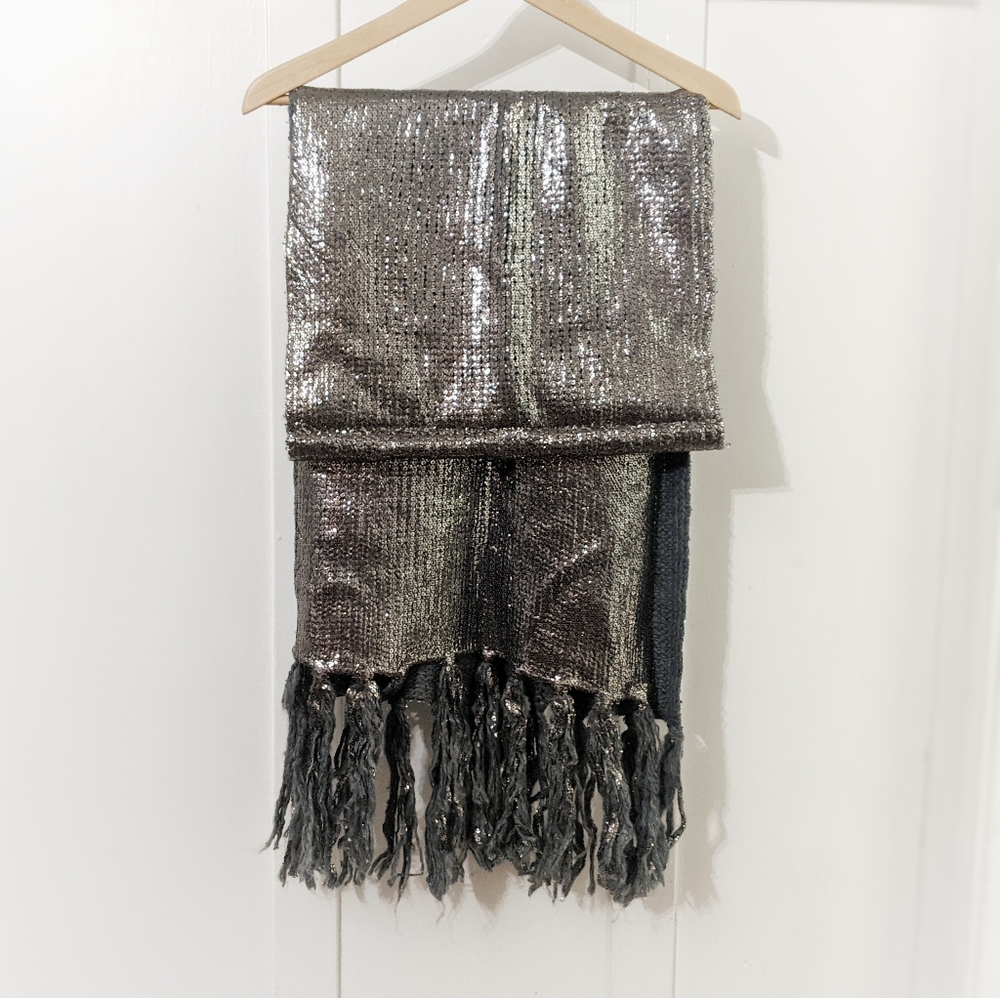 EUC Platinum & Gray Sequin Wool Scarf by Nordstrom